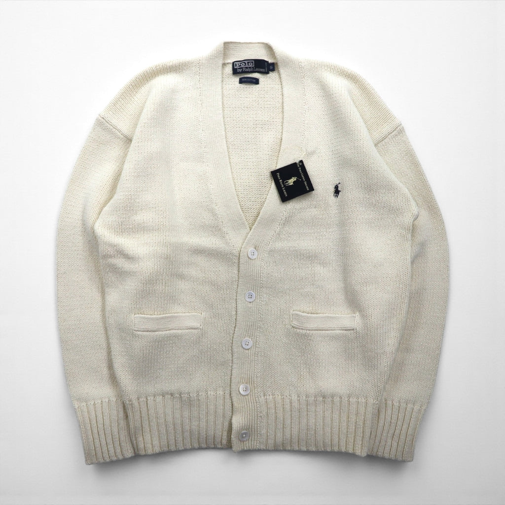 Polo Ralph Lauren 90s Knit V-Neck Cardigan L White Small Pony Embroidery Unused