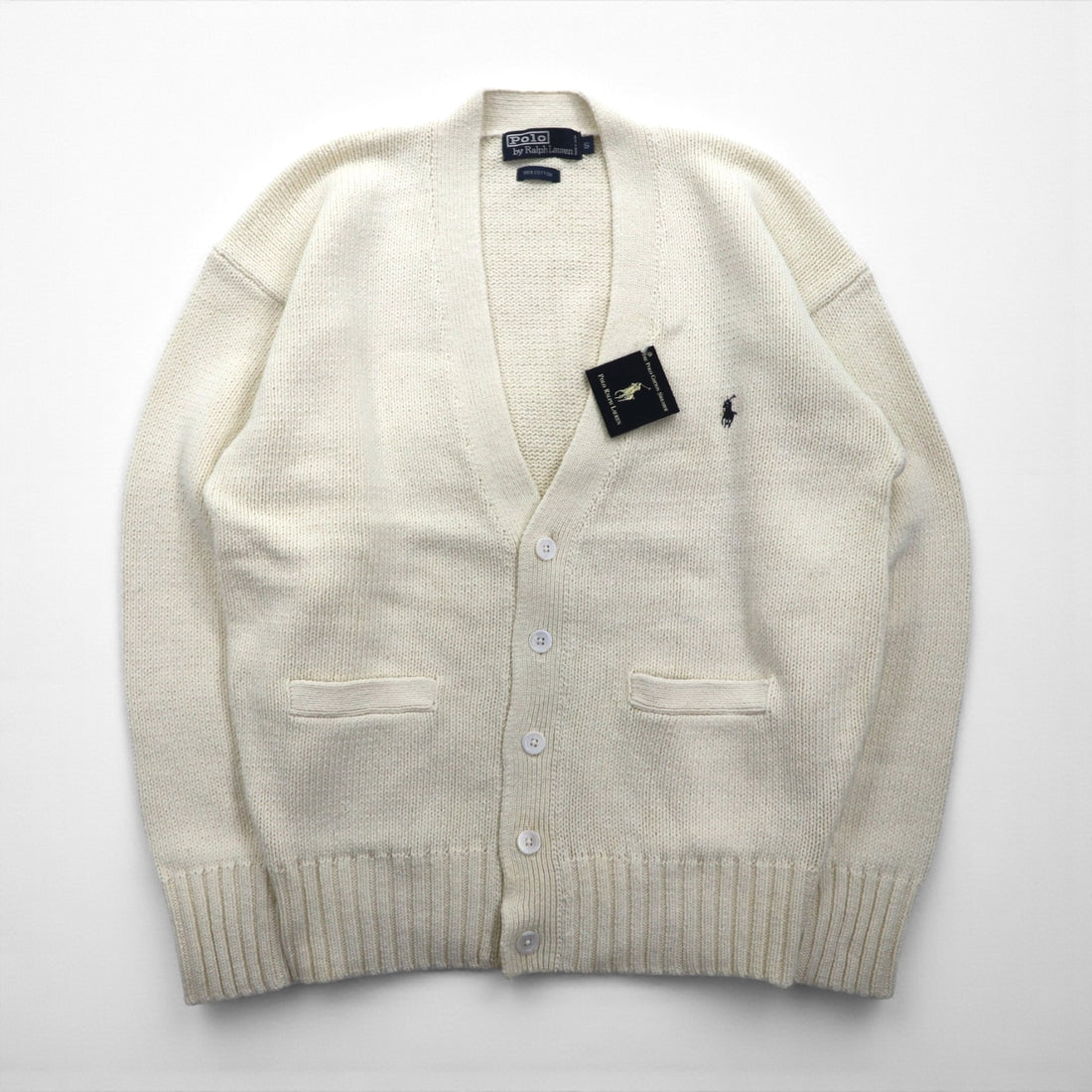 Polo Ralph Lauren 90s Knit V-Neck Cardigan L White Small Pony Embroidery Unused