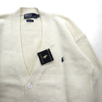 Polo Ralph Lauren 90s Knit V-Neck Cardigan L White Small Pony Embroidery Unused