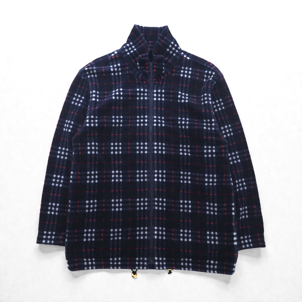 BURBERRY Nova Check Full Zip Fleece Jacket L Navy Drawcord