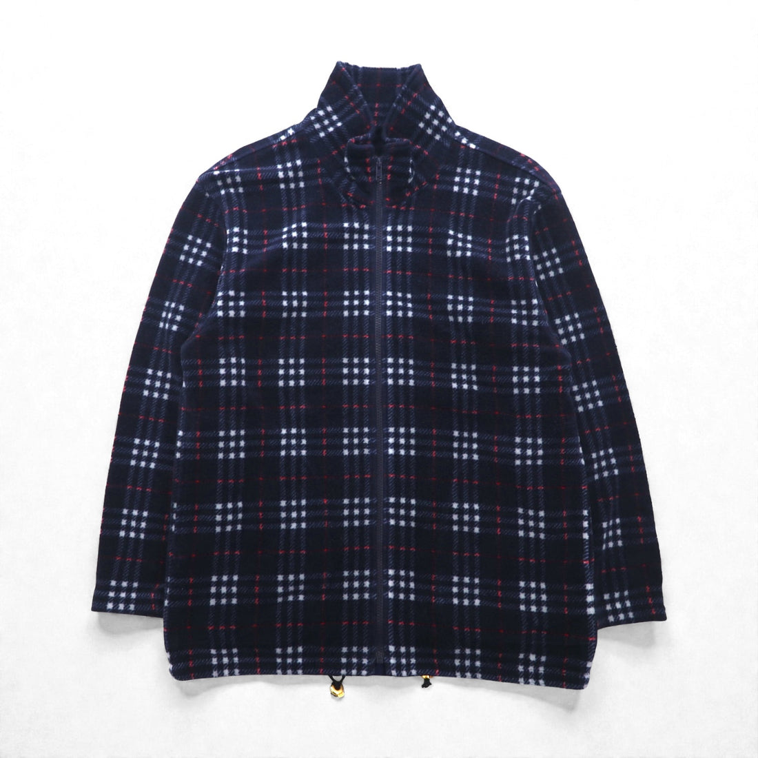 BURBERRY Nova Check Full Zip Fleece Jacket L Navy Drawcord