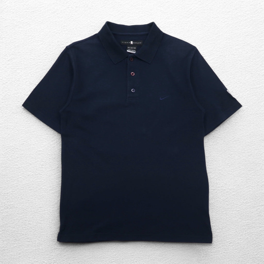 NIKE Dri-Fit Polo Shirt, Medium, Navy, Cotton, Pique, TIGER WOODS, Swoosh