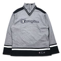 Champion USA 90s Made in Italy Half Zip Layered Sweatshirt XL Grey Cotton Script Logo Patch