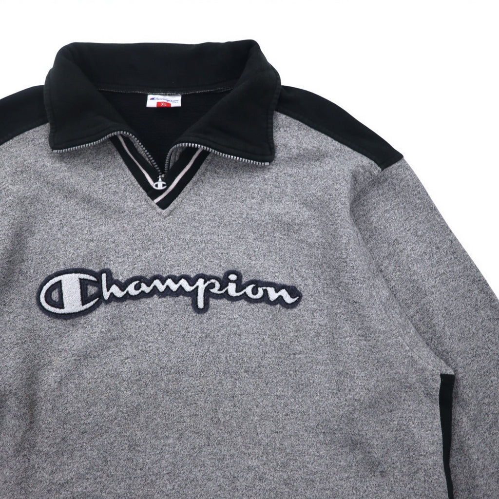 Champion USA 90s Made in Italy Half Zip Layered Sweatshirt XL Grey Cotton Script Logo Patch