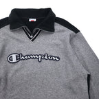 Champion USA 90s Made in Italy Half Zip Layered Sweatshirt XL Grey Cotton Script Logo Patch