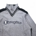 Champion USA 90s Made in Italy Half Zip Layered Sweatshirt XL Grey Cotton Script Logo Patch