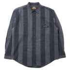 日本然リトテ-古着オンライン-HARLEY DAVIDSON フランネル ワークシャツ L グレー ストライプ コットン メキシコ製-HARLEY DAVIDSON Flannel Work Shirt L Gray Striped Cotton Mexico Made