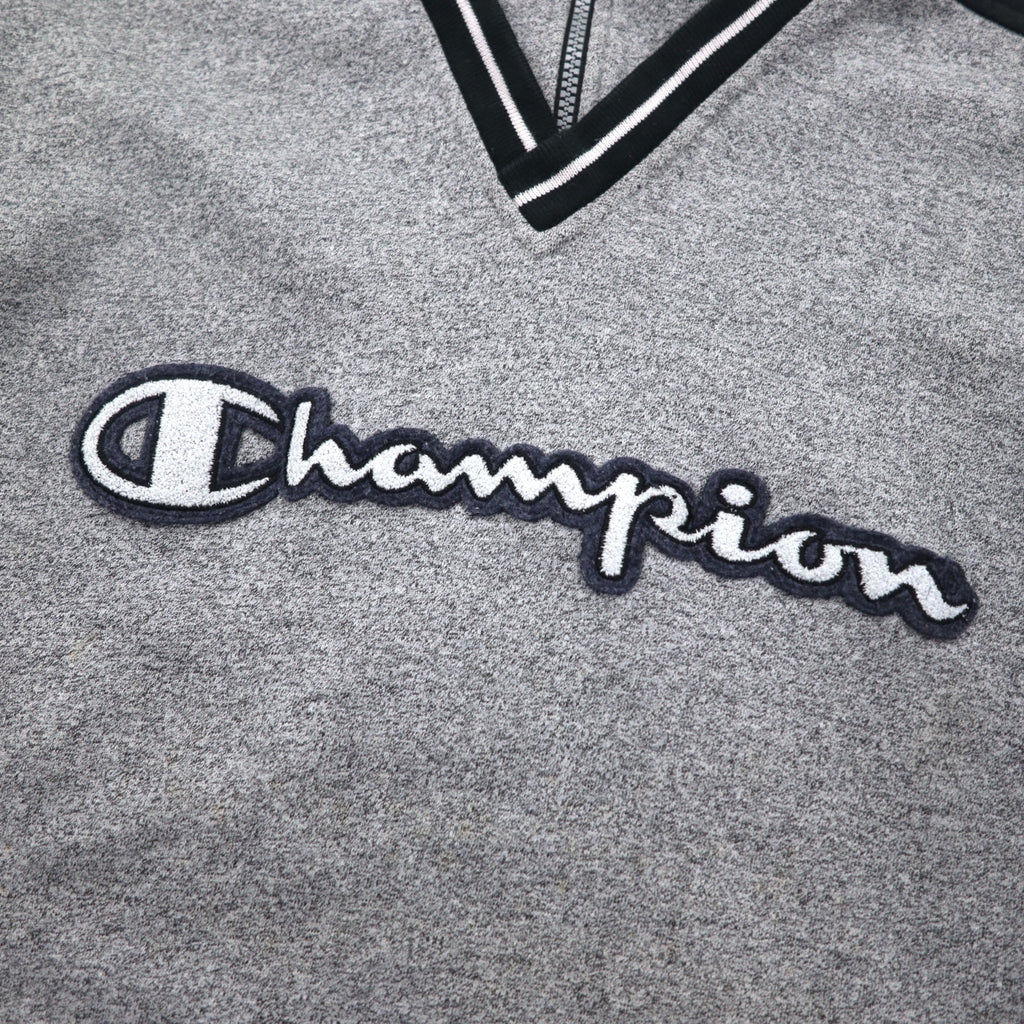 Champion USA 90s Made in Italy Half Zip Layered Sweatshirt XL Grey Cotton Script Logo Patch