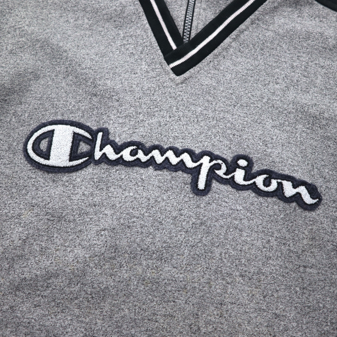 Champion USA 90s Made in Italy Half Zip Layered Sweatshirt XL Grey Cotton Script Logo Patch