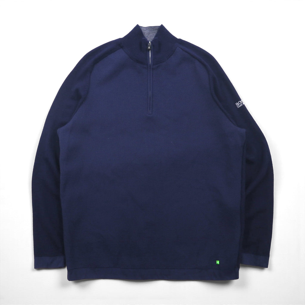 HUGO BOSS Made in Turkey Half Zip Knit Sweater XL Navy Wool
