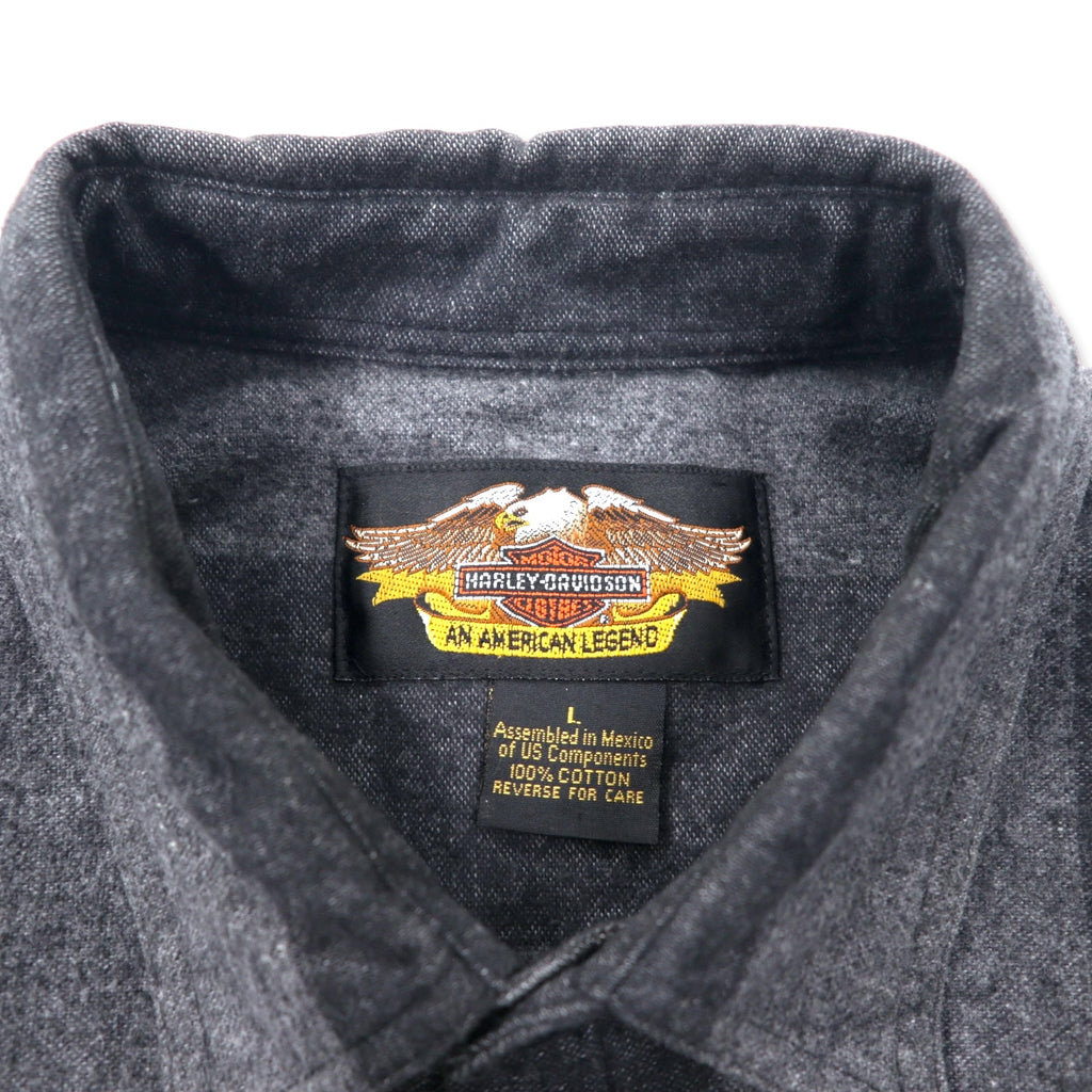 HARLEY DAVIDSON Flannel Work Shirt L Grey Striped Cotton Made in Mexico