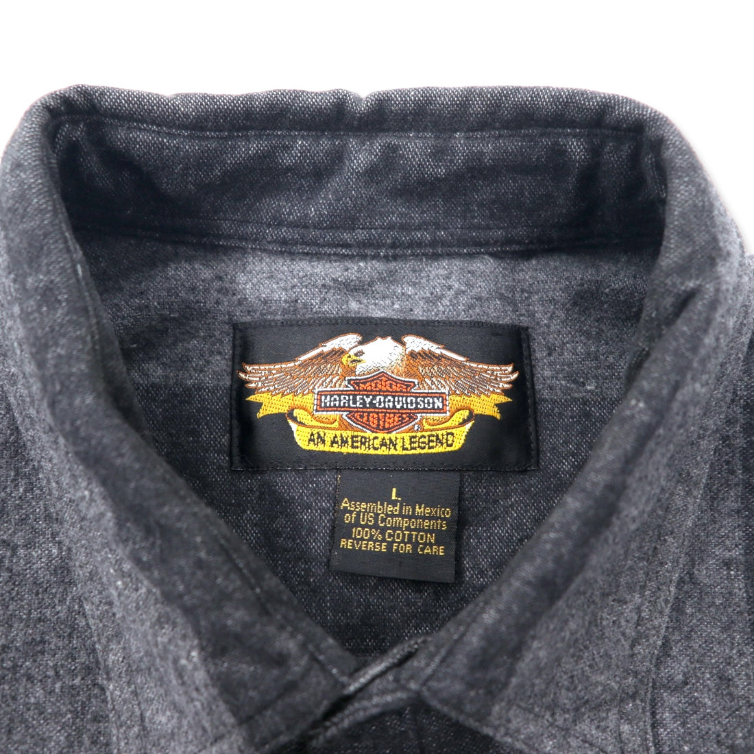 HARLEY DAVIDSON Flannel Work Shirt L Grey Striped Cotton Made in Mexico