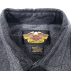 HARLEY DAVIDSON Flannel Work Shirt L Grey Striped Cotton Made in Mexico