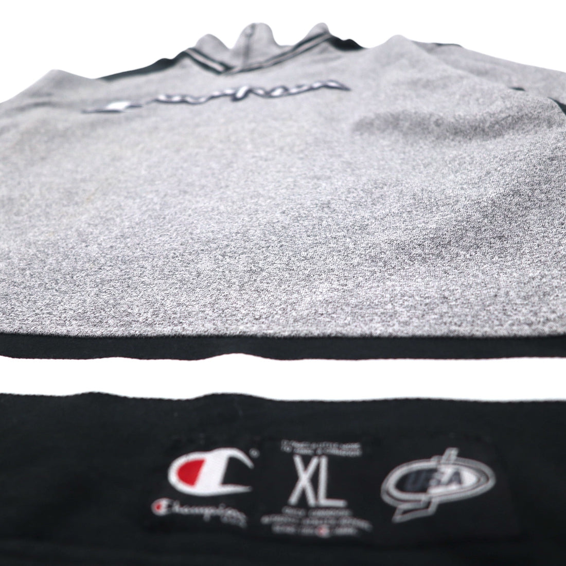 Champion USA 90s Made in Italy Half Zip Layered Sweatshirt XL Grey Cotton Script Logo Patch