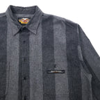 HARLEY DAVIDSON Flannel Work Shirt L Grey Striped Cotton Made in Mexico