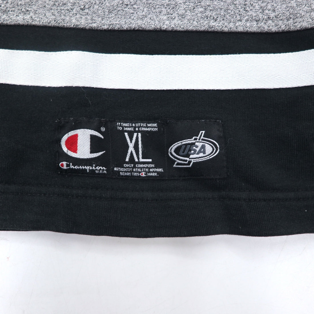 Champion USA 90s Made in Italy Half Zip Layered Sweatshirt XL Grey Cotton Script Logo Patch
