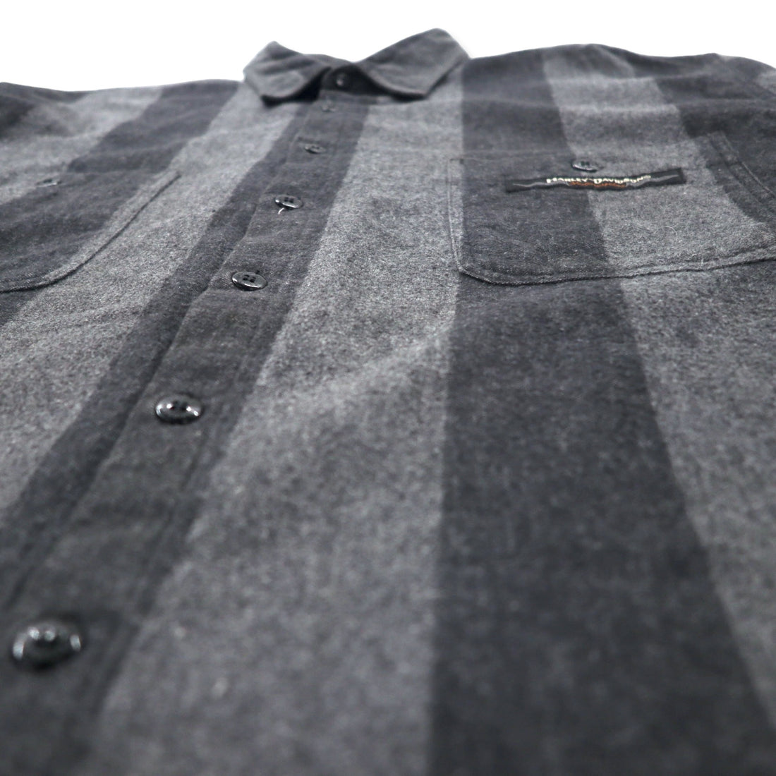 HARLEY DAVIDSON Flannel Work Shirt L Grey Striped Cotton Made in Mexico