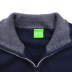 HUGO BOSS Made in Turkey Half Zip Knit Sweater XL Navy Wool