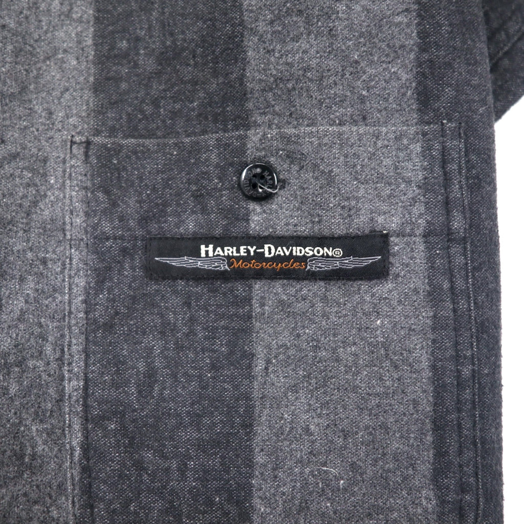 HARLEY DAVIDSON Flannel Work Shirt L Grey Striped Cotton Made in Mexico
