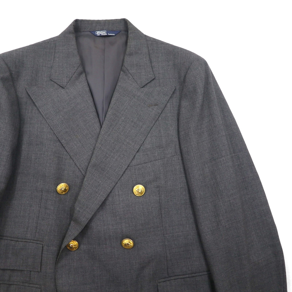 Polo Ralph Lauren 80s Made in Japan Peak Lapel Double-Breasted Suit, Size M, Gray, Gold Buttons