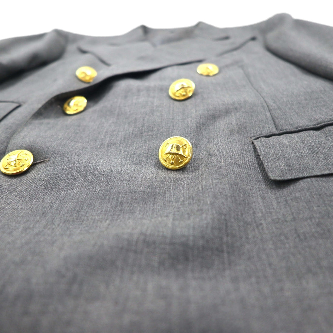 Polo Ralph Lauren 80s Made in Japan Peak Lapel Double-Breasted Suit, Size M, Gray, Gold Buttons