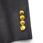 Polo Ralph Lauren 80s Made in Japan Peak Lapel Double-Breasted Suit, Size M, Gray, Gold Buttons