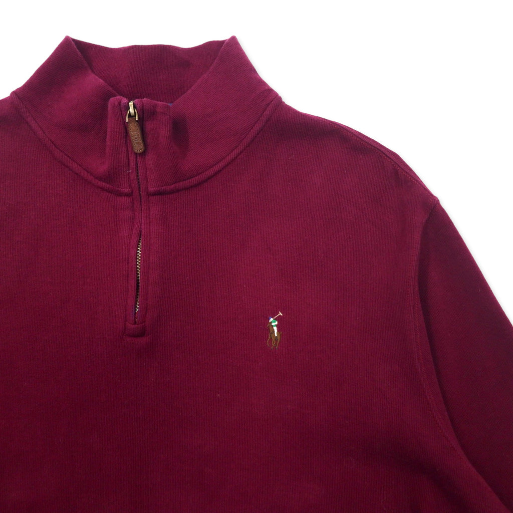 POLO RALPH LAUREN Half-Zip Sweatshirt XL Purple Cotton ESTATE RIB Small Pony Embroidery