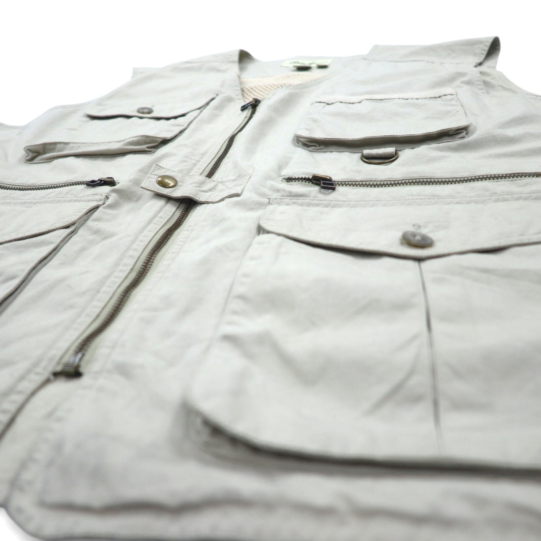 Eddie Bauer 90s Fishing Vest, XL, Beige, Cotton, Mesh Paneling, Drawcord