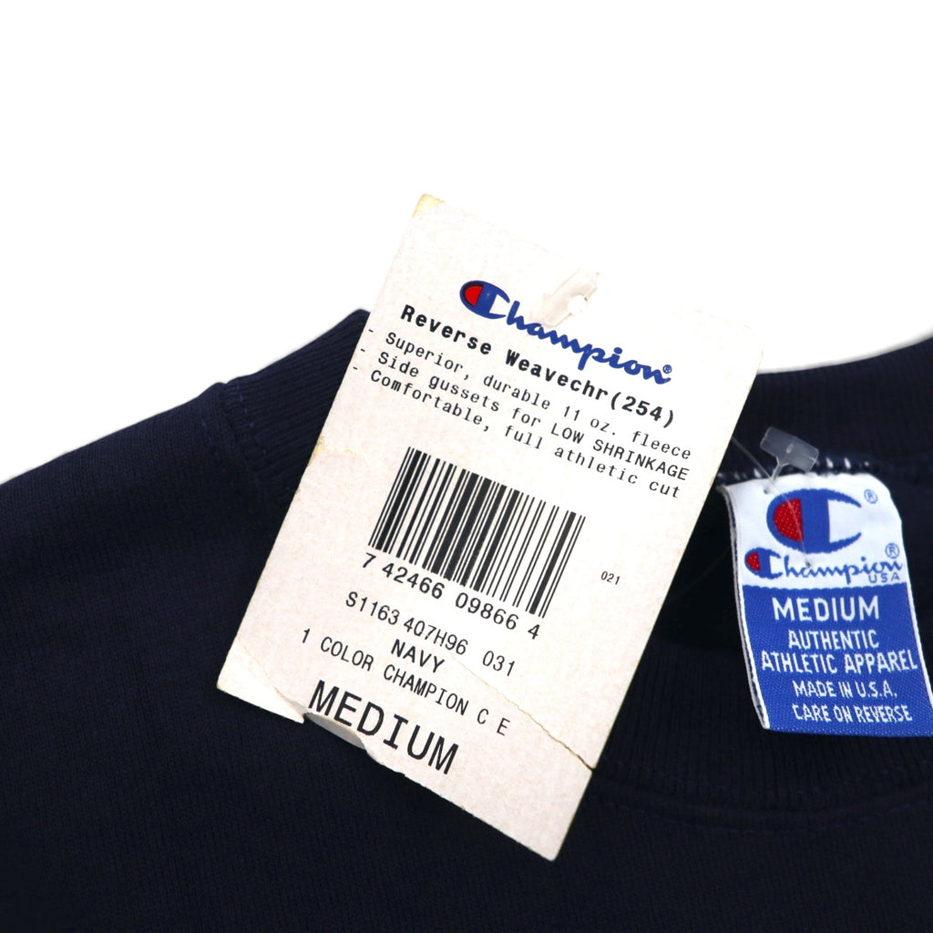 Champion 90s Made in USA Embroidered Tag Sweatshirt, Size M, Navy, Unused, Deadstock