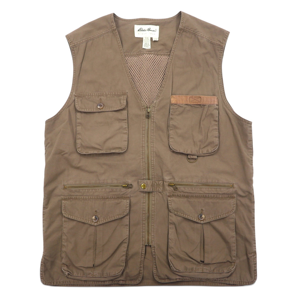 日本然リトテ-古着オンライン-Eddie Bauer 90年代 フィッシングベスト M カーキ コットン メッシュ切り替え ドローコード-Eddie Bauer 90's Fishing Vest M Khaki Cotton Mesh Switching Drawcord
