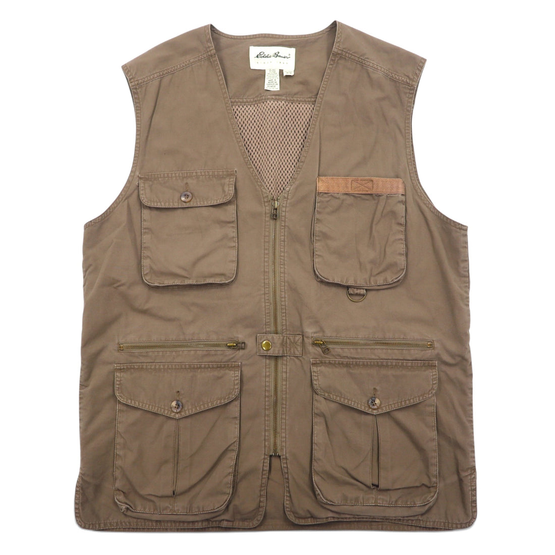 日本然リトテ-古着オンライン-Eddie Bauer 90年代 フィッシングベスト M カーキ コットン メッシュ切り替え ドローコード-Eddie Bauer 90's Fishing Vest M Khaki Cotton Mesh Switching Drawcord
