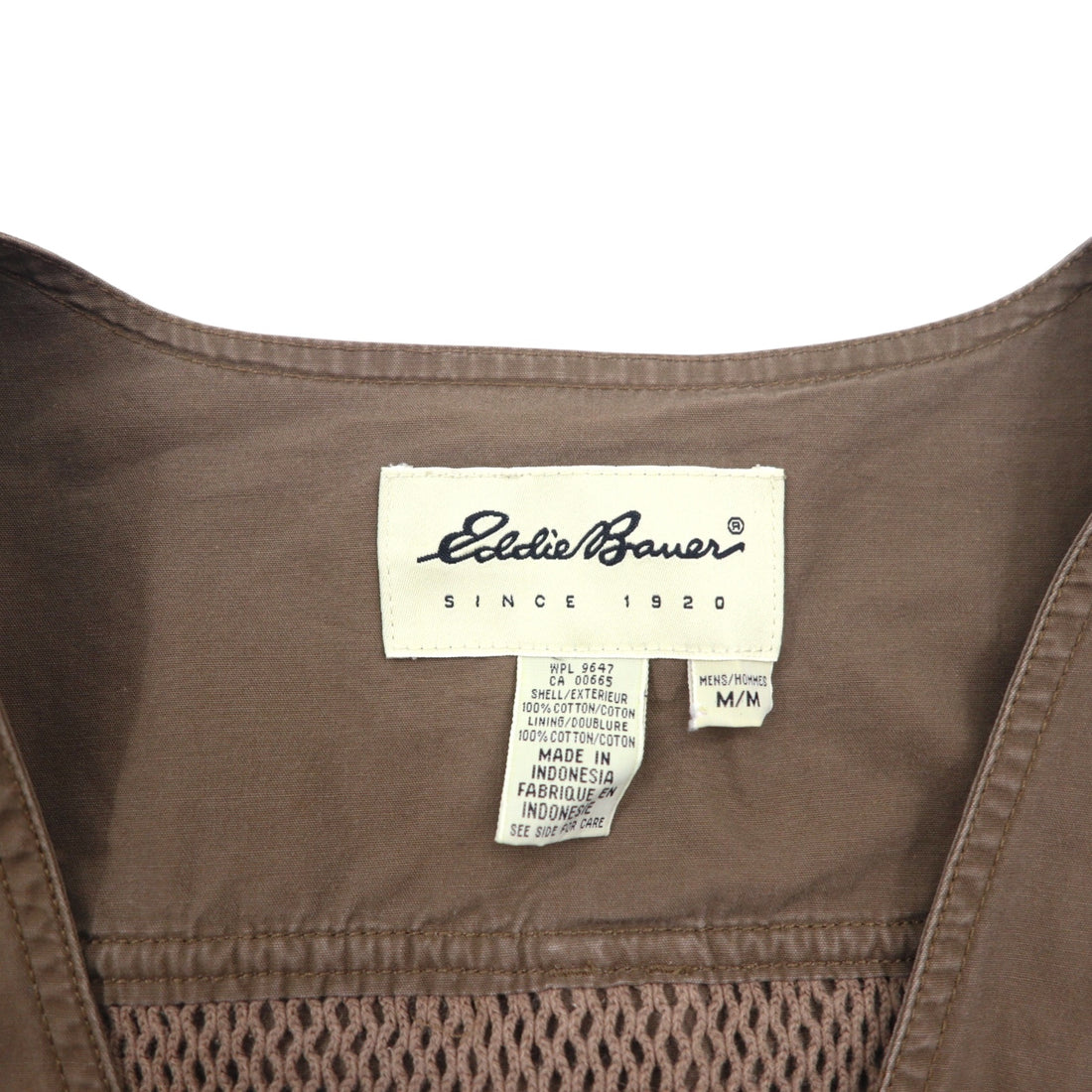 Eddie Bauer 90s Fishing Vest, M, Khaki, Cotton, Mesh Switching, Drawcord