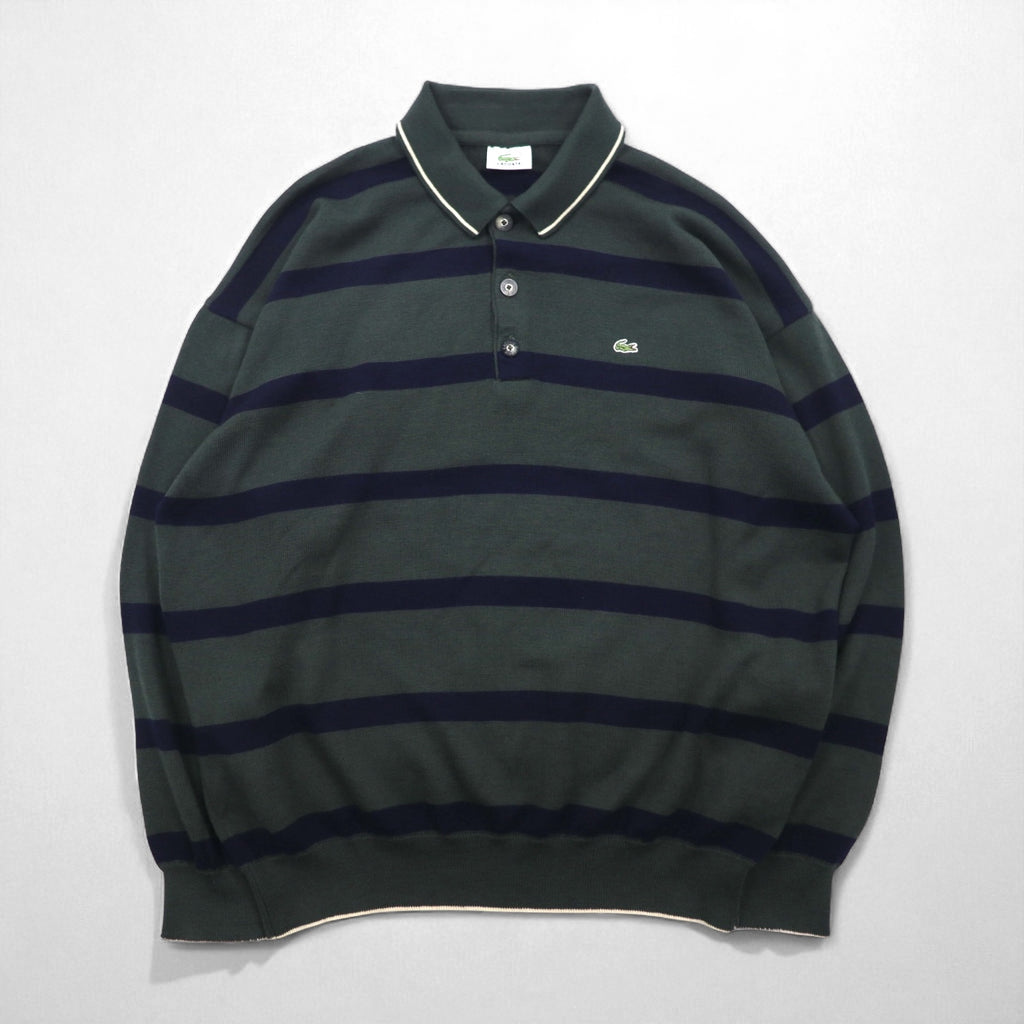 LACOSTE 80s Knit Polo Shirt Sweater, Size XL, Green Wool with Stripes