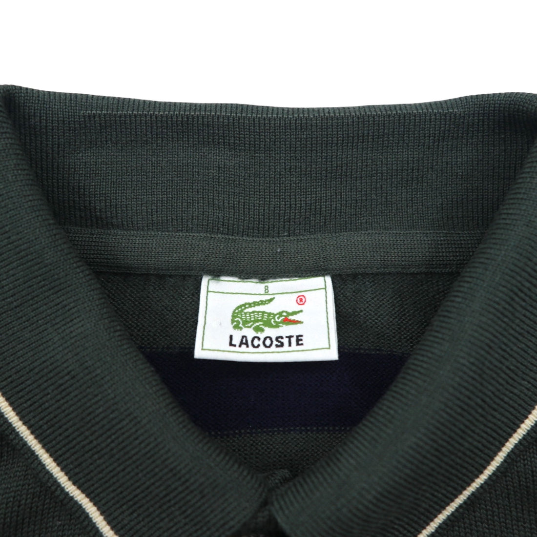 LACOSTE 80s Knit Polo Shirt Sweater, Size XL, Green Wool with Stripes