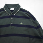 LACOSTE 80s Knit Polo Shirt Sweater, Size XL, Green Wool with Stripes