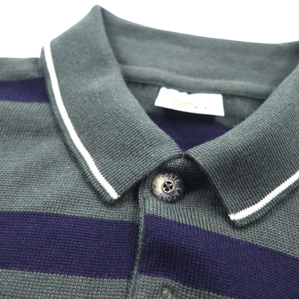 LACOSTE 80s Knit Polo Shirt Sweater, Size XL, Green Wool with Stripes