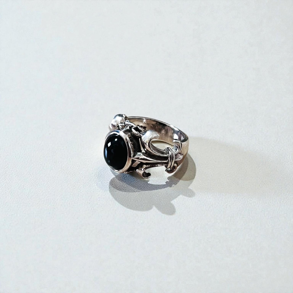 Vintage Silver Onyx Ring, Black Tribal Size 14, 925