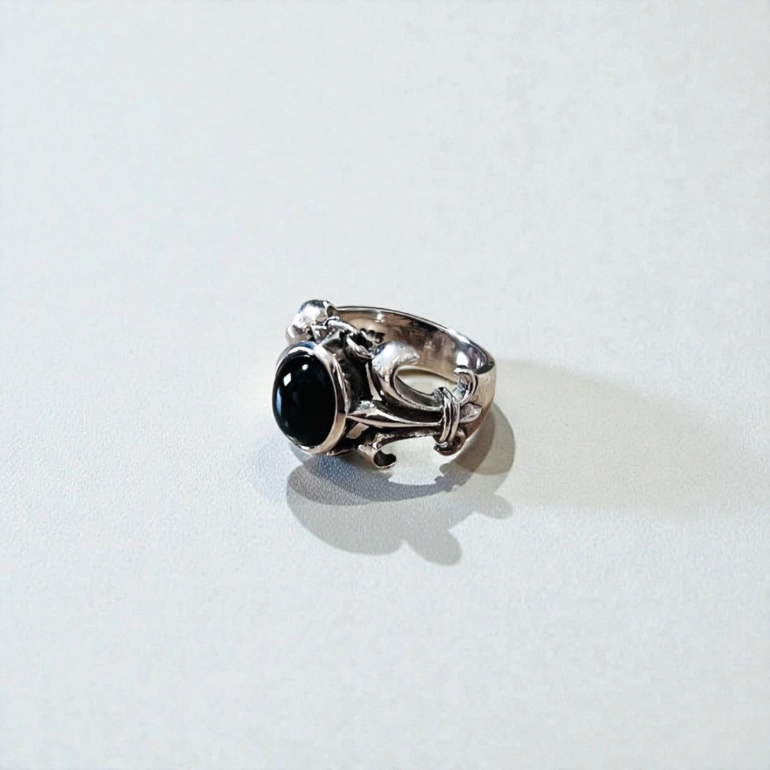 Vintage Silver Onyx Ring, Black Tribal Size 14, 925