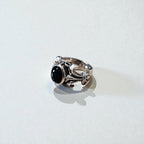 Vintage Silver Onyx Ring, Black Tribal Size 14, 925