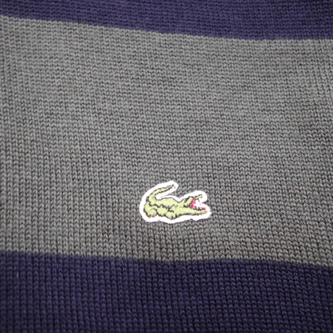 LACOSTE 80s Knit Polo Shirt Sweater, Size XL, Green Wool with Stripes
