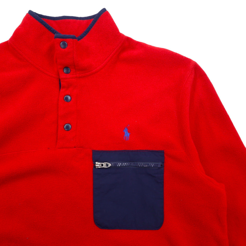 POLO RALPH LAUREN ハーフスナップ フリースジャケット スナップT L レッド ポリエステル スモールポニー 刺繍