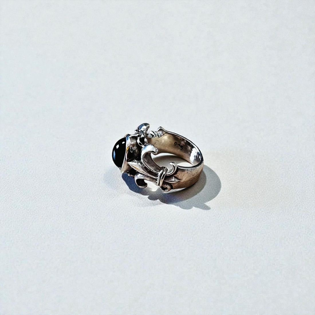 Vintage Silver Onyx Ring, Black Tribal Size 14, 925