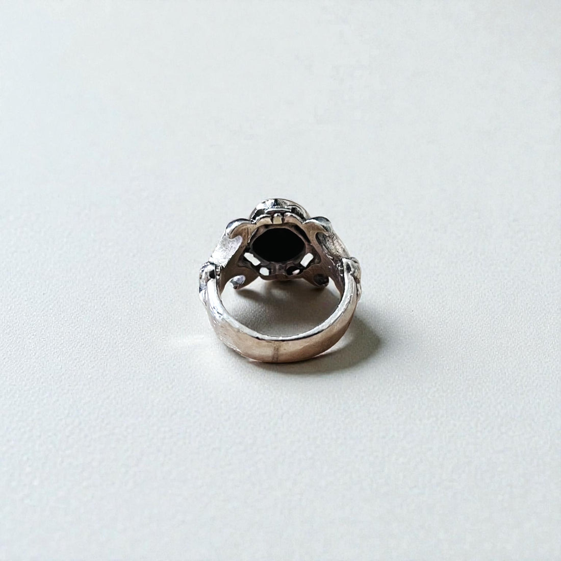 Vintage Silver Onyx Ring, Black Tribal Size 14, 925