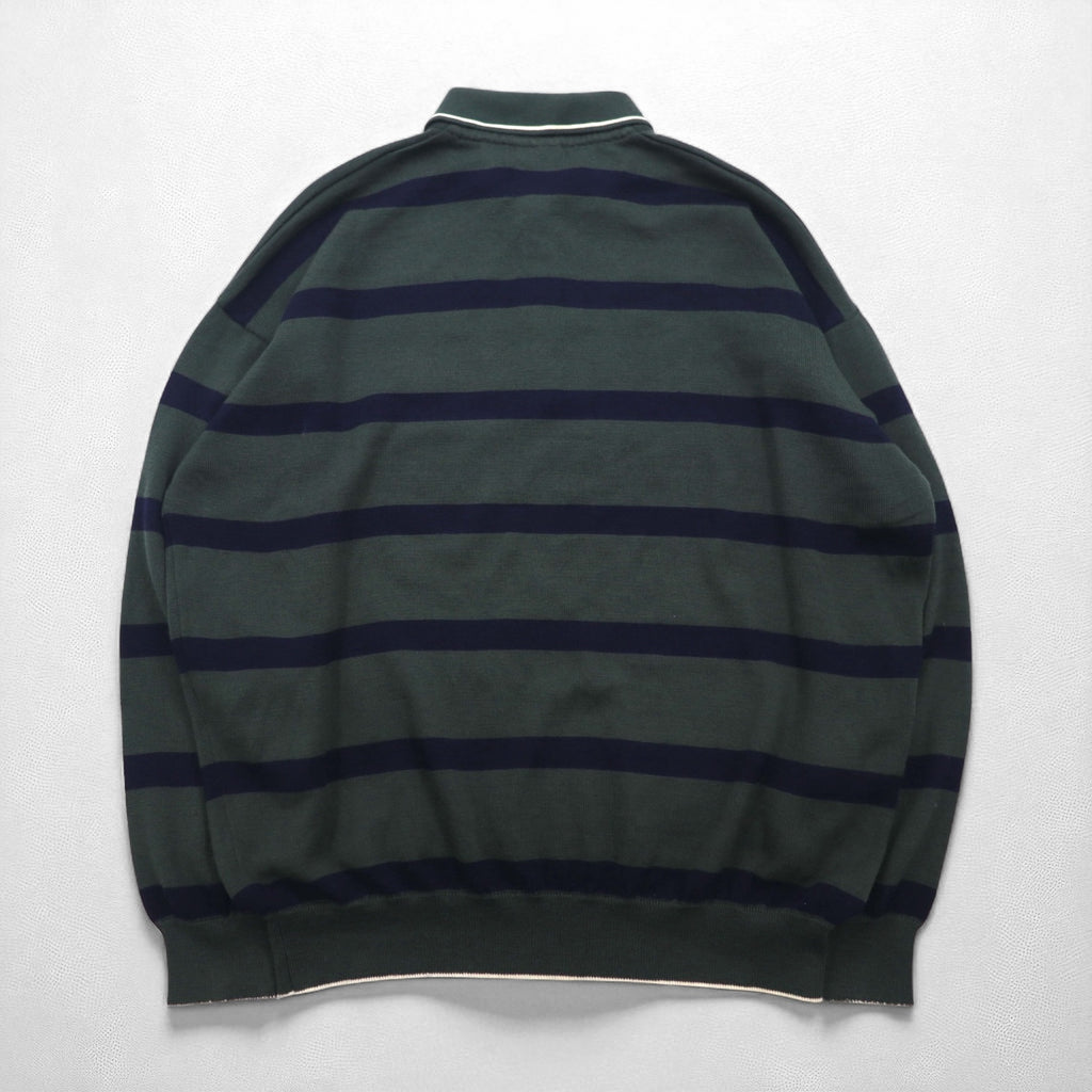 LACOSTE 80s Knit Polo Shirt Sweater, Size XL, Green Wool with Stripes