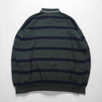 LACOSTE 80s Knit Polo Shirt Sweater, Size XL, Green Wool with Stripes