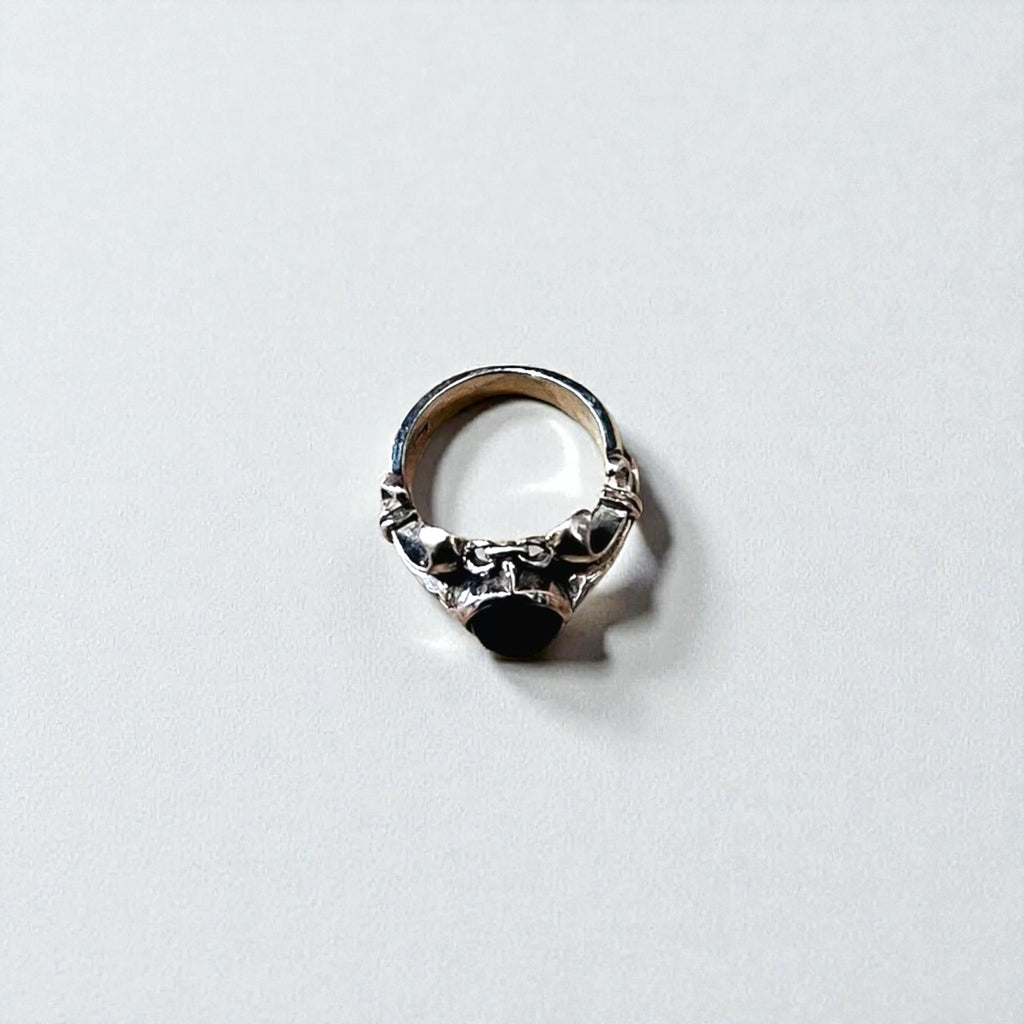 Vintage Silver Onyx Ring, Black Tribal Size 14, 925