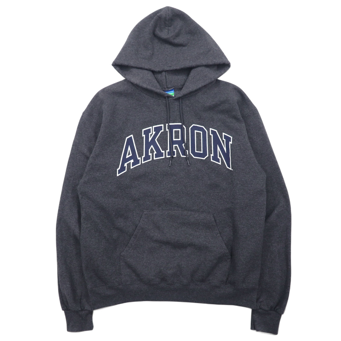 日本然リトテ-古着オンライン-CHAMPION ECO FLEECE カレッジプリント プルオーバー パーカー M グレー コットン AKRON アーチロゴ 裏起毛-CHAMPION ECO FLEECE College Print Pullover Hoodie M Gray Cotton AKRON Arch Logo brushed lining