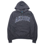 日本然リトテ-古着オンライン-CHAMPION ECO FLEECE カレッジプリント プルオーバー パーカー M グレー コットン AKRON アーチロゴ 裏起毛-CHAMPION ECO FLEECE College Print Pullover Hoodie M Gray Cotton AKRON Arch Logo brushed lining