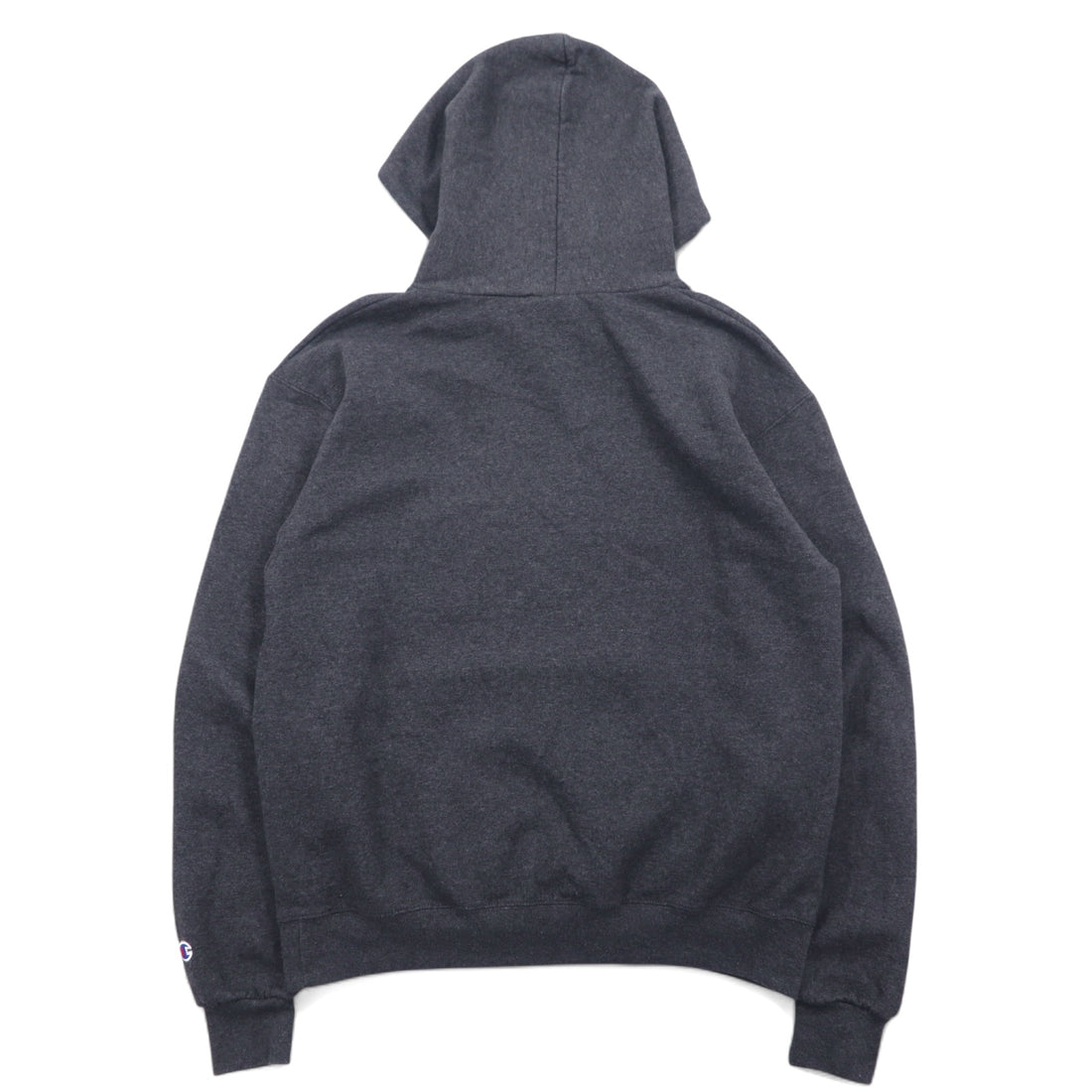 CHAMPION ECO FLEECE カレッジプリント プルオーバー パーカー M グレー コットン AKRON アーチロゴ 裏起毛