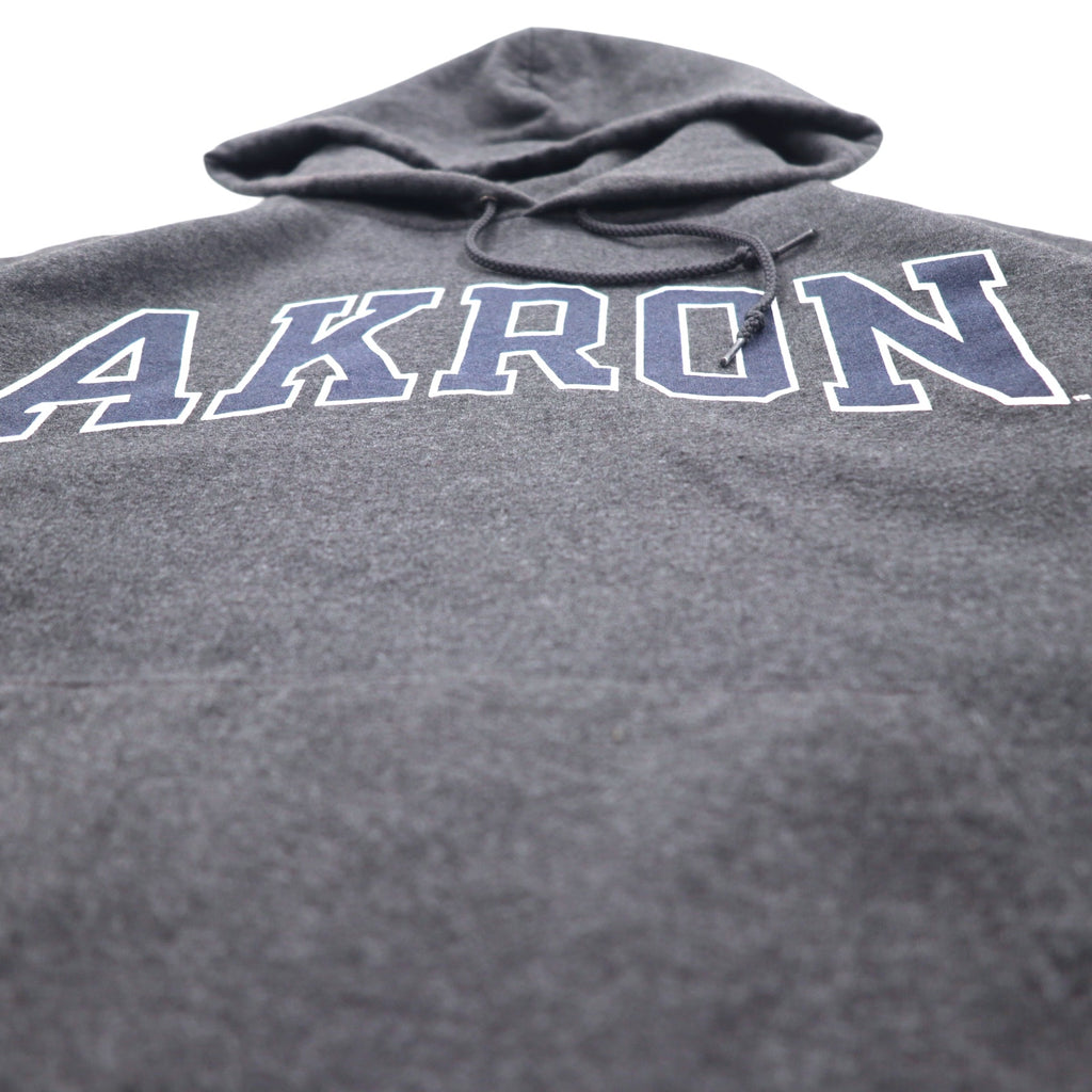 CHAMPION ECO FLEECE カレッジプリント プルオーバー パーカー M グレー コットン AKRON アーチロゴ 裏起毛